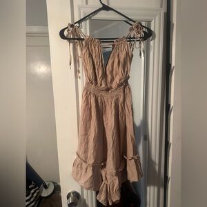 Asos Revolve Multi Way Straps Beige Cotton Romper Jumpsuit One Piece 10 L New